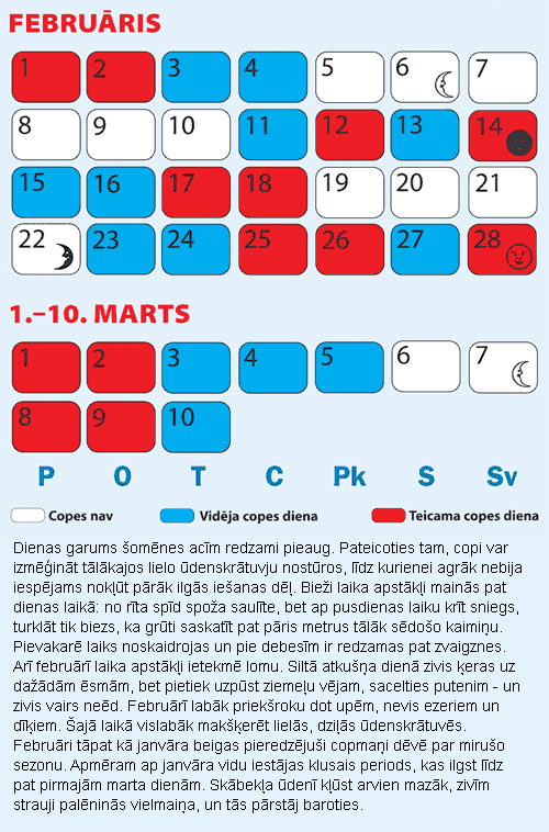 Copes dienu kalendārs Februārim un Marta sākumam no www.copeslietas.lv