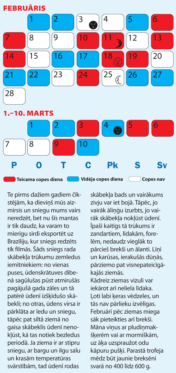 Copes dienu kalendārs Februārim un Marta sākumam