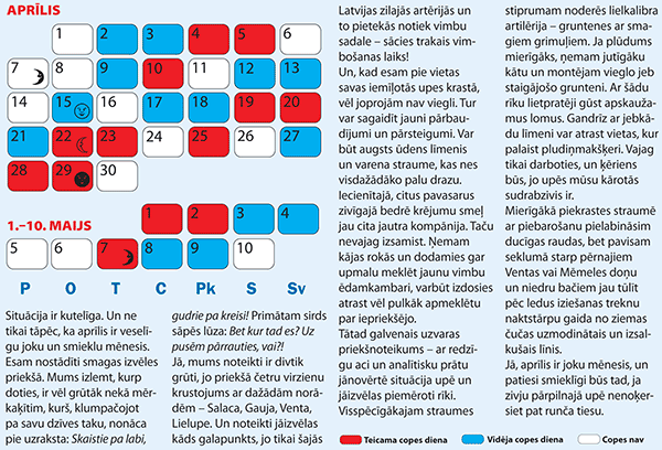 2014 gada copes dienu kalendārs Aprīlim un Maija sākumam